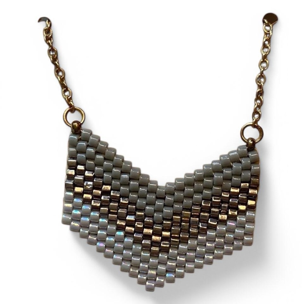 Gray and Gold Beaded Necklace